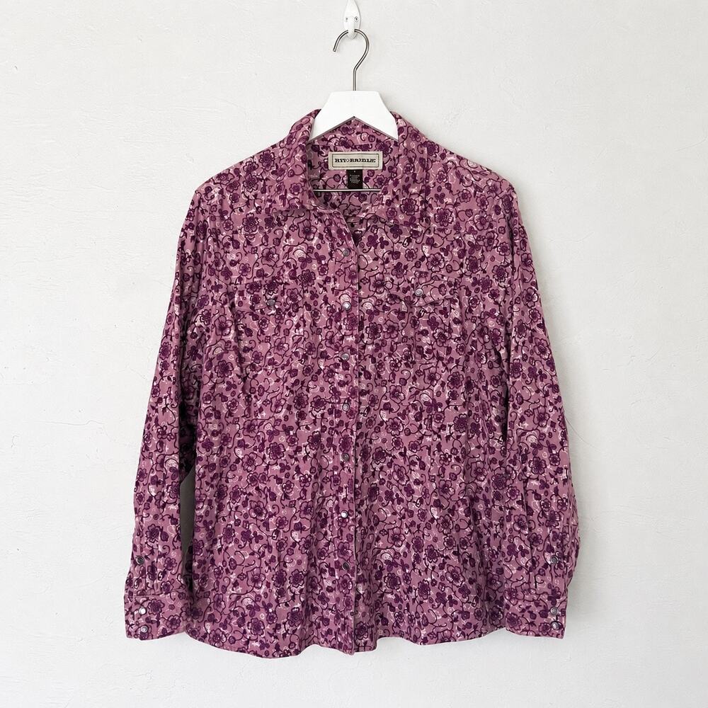 Bit & Bridle Pink Floral Cotton Western Pearl Snap Shirt XL